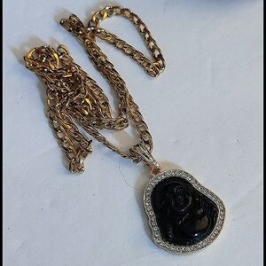 Dark Green Buddha Pendant on Chain Gold Plated Steel